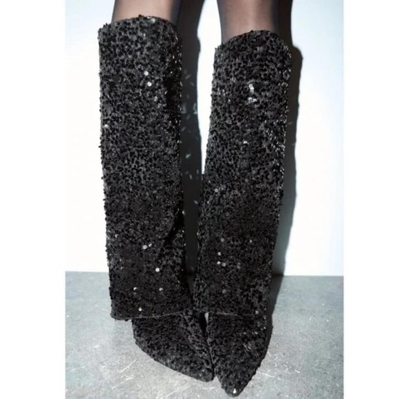 ZARA SEQUIN GAITER BOOTS - Picture 3 of 10